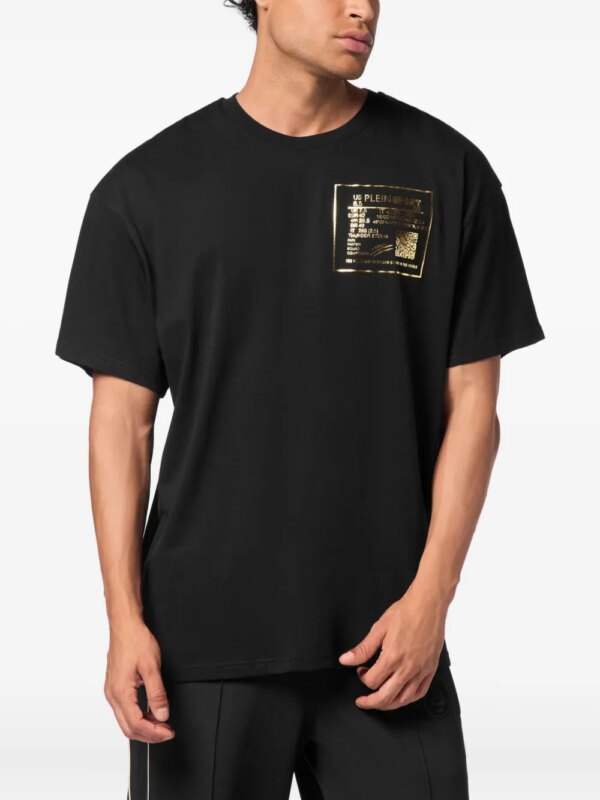 Plein Sport Katoenen T-shirt met gouden detail - Zwart