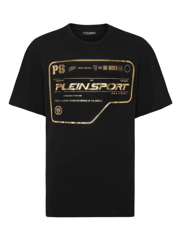Plein Sport t-shirt en coton à logo doré - Noir