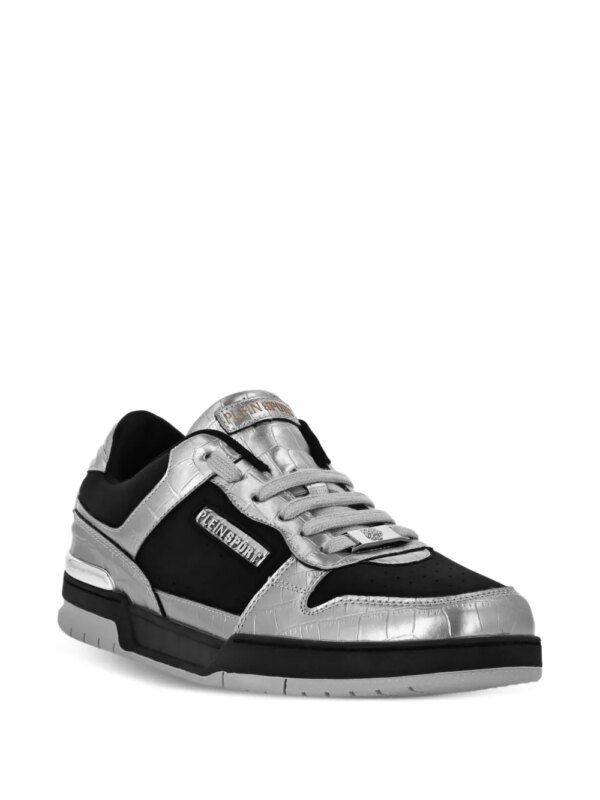 Plein Sport Sneakers met vlakken en krokodillen-reliëf - Zwart