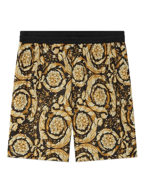 Versace short de sport Barocco en jacquard - Noir