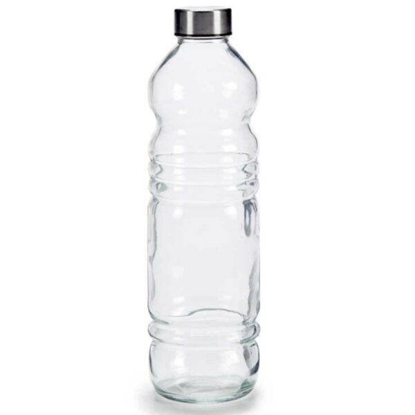 Glazen waterfles/drinkfles/sportfles - helder transparant - met RVS dop - 1100 ml