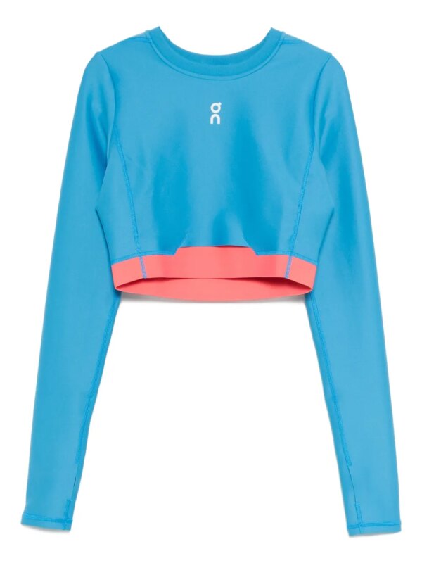 On Running haut crop train à manches longues - Bleu