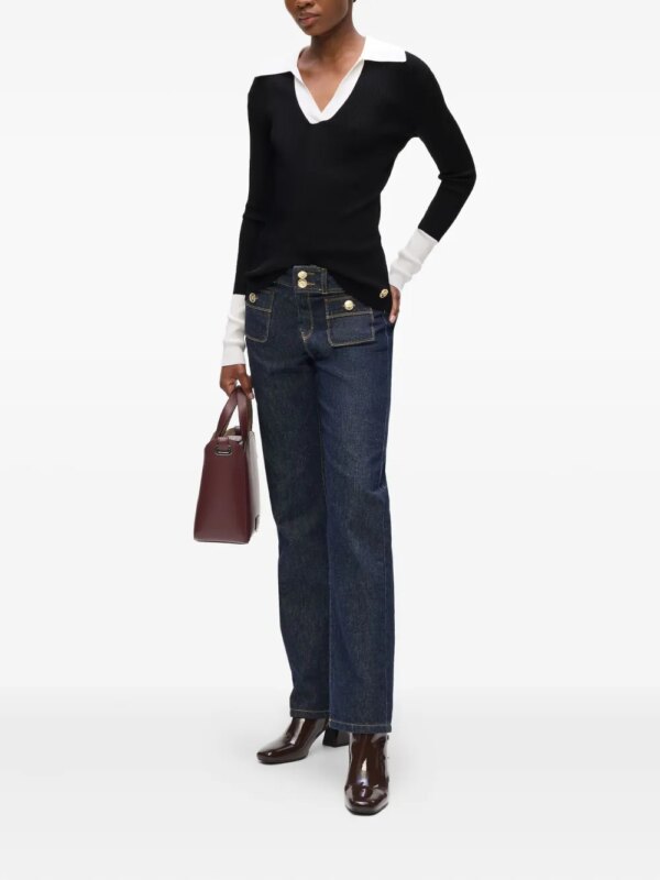 Karl Lagerfeld Geribbelde top met contrasterende kraag - Zwart