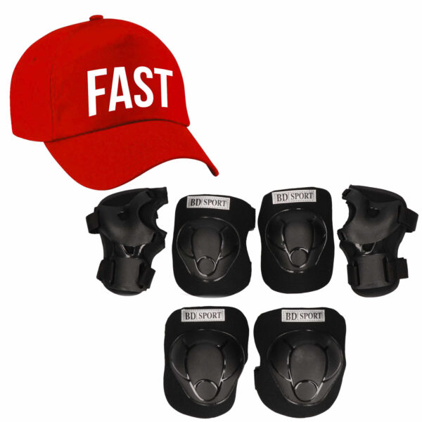 Set van valbescherming voor kinderen maat S / 4 tot 5 jaar met een stoere FAST pet rood