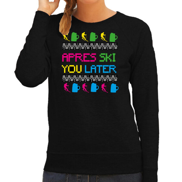 Bellatio Decorations Apres ski sweater voor dames - apres ski you later - zwart - wintersport