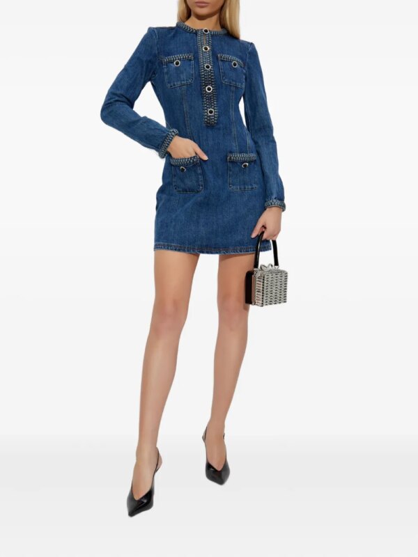 Self-Portrait Spijkerjurk met gevlochten detail - Blauw