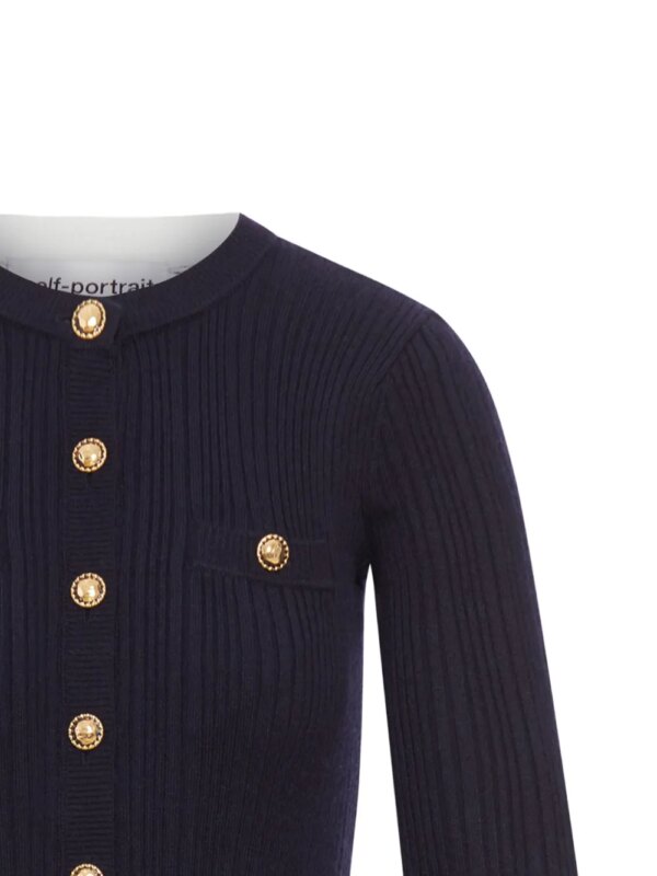 Self-Portrait Geribbelde jurk met knopen - Blauw