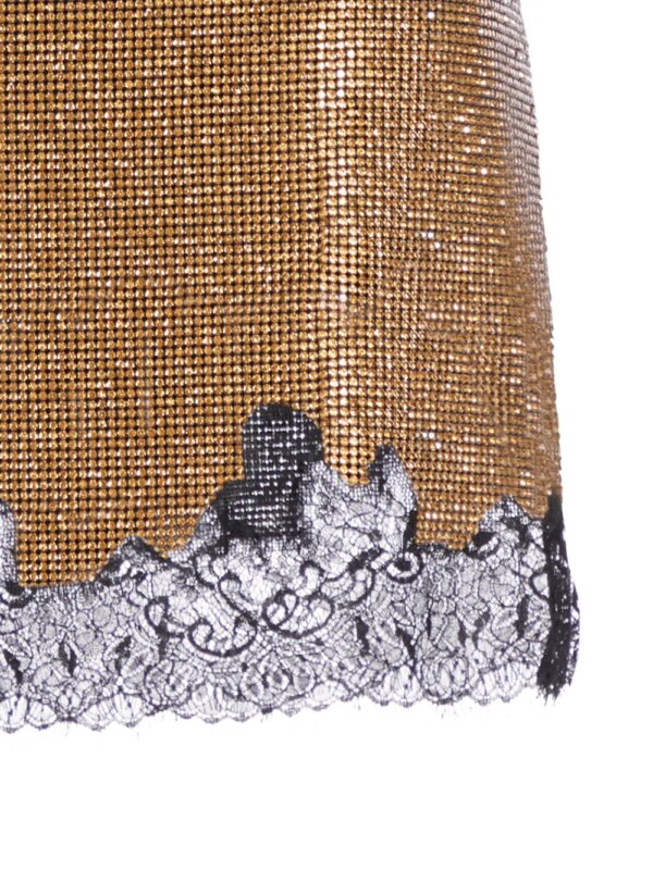 Self-Portrait Mini-rok verfraaid met kristallen en kant - Bruin