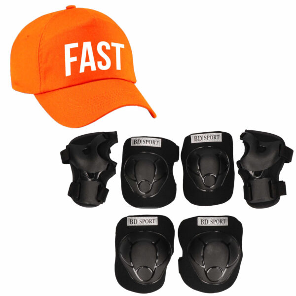 Set van valbescherming voor kinderen maat S / 4 tot 5 jaar met een stoere FAST pet oranje