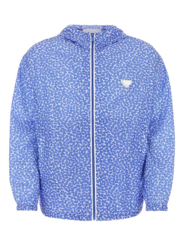 Prada coupe-vent à logo imprimé - Bleu