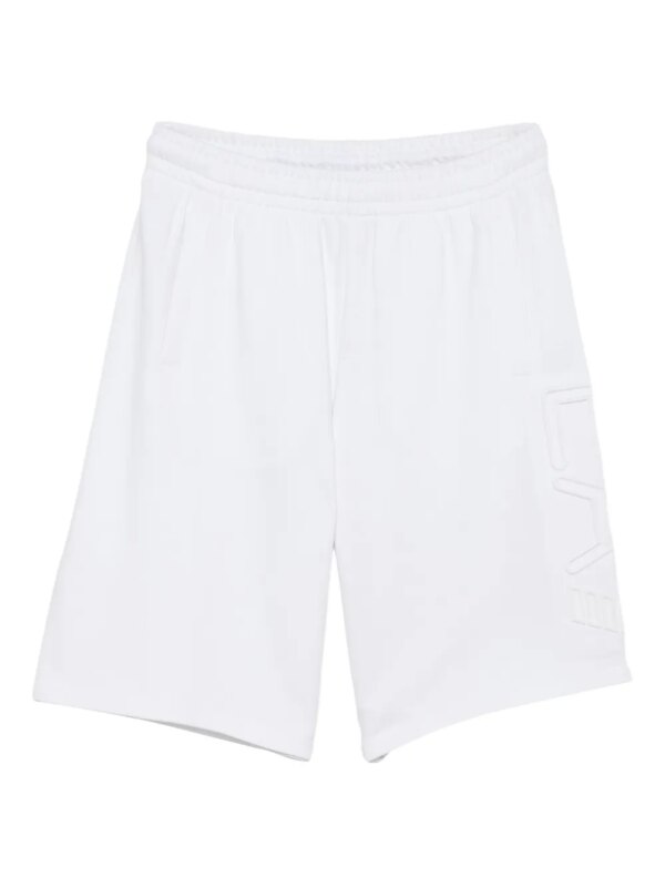Ea7 Emporio Armani short en coton à logo embossé - Blanc