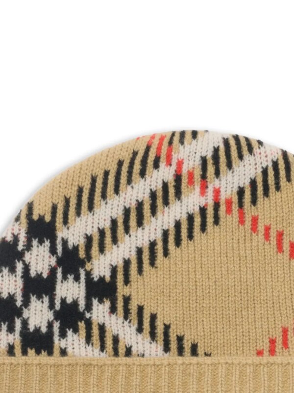 Burberry Geruite gebreide muts met jacquard - Beige