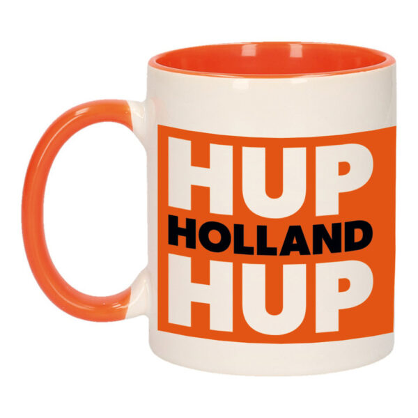 Hup Holland hup koffie beker / mok - oranje en wit - 300 ml - oranje supporters - cadeau