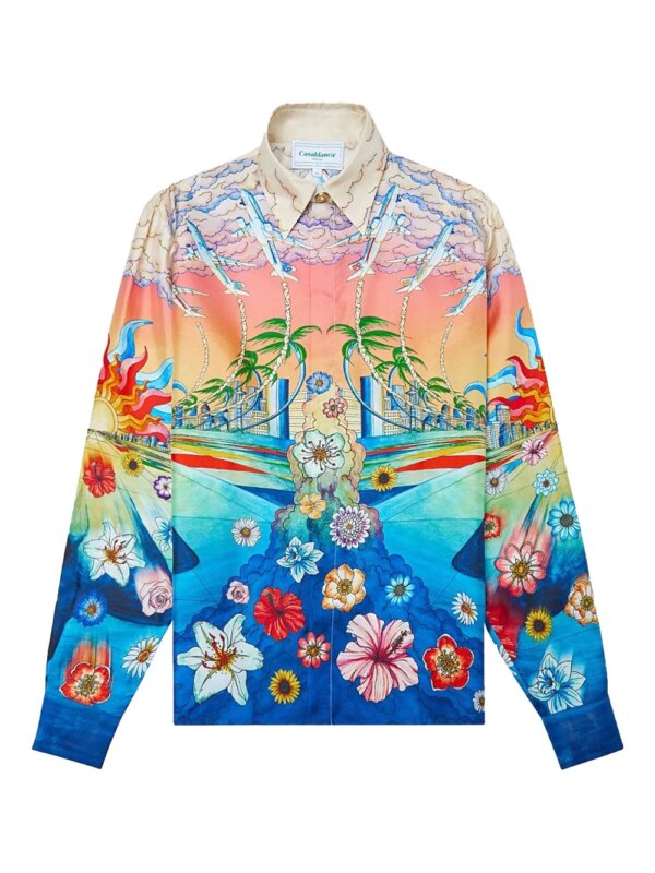 Casablanca chemise en soie à imprimé l'envol - Bleu