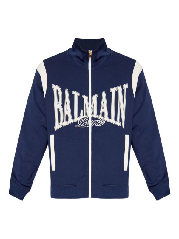 Balmain logo-print zip-up jacket - Bleu