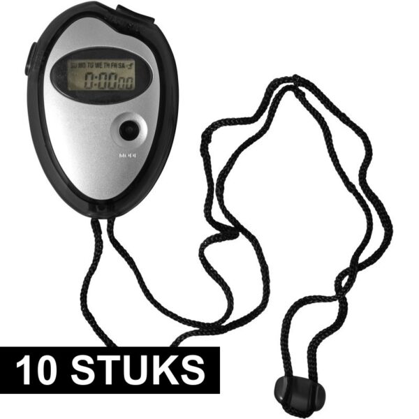 Voordelige digitale sport stopwatch - 10x - zwart/zilver - 7.5 cm