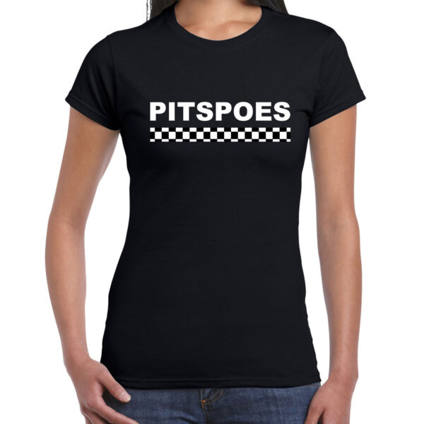 Pitspoes coureur - supporter - finish vlag - t-shirt - zwart - voor dames