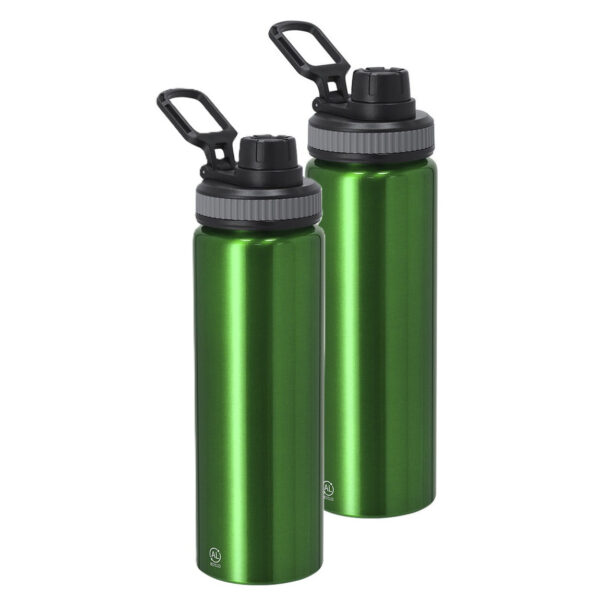 Waterfles/drinkfles sport bidon Fitmaster - 2x - groen - 800 ml - aluminium - schroefdop