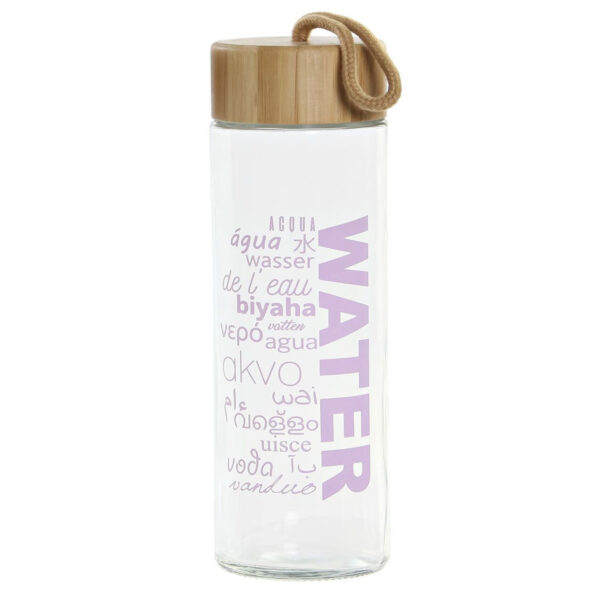 Glazen waterfles/drinkfles roze transparant met touwtje 580 ml