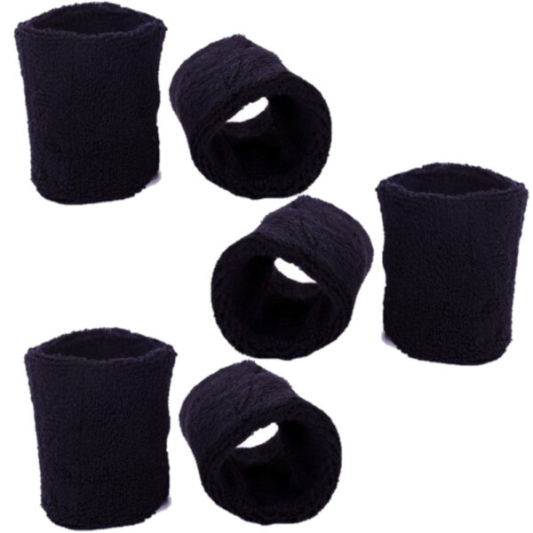 Zweetbandjes set - Zwart - pols - voor volwassenen - 6x stuks