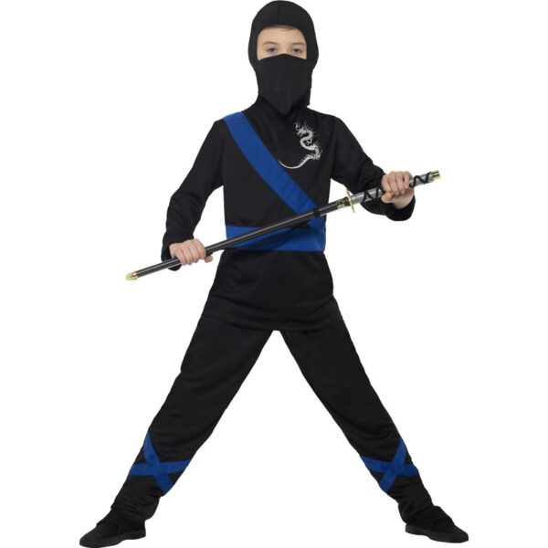Smiffys Ninja kostuum - zwart/blauw - kinderen - verkleedpak - carnaval