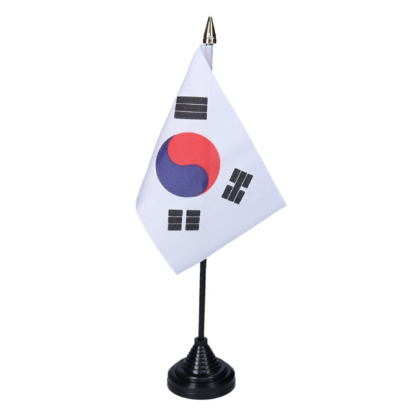 Vlag Zuid Korea tafelvlaggetjes - 1x stuks - 10 x 15 cm vlag - met zwarte standaard
