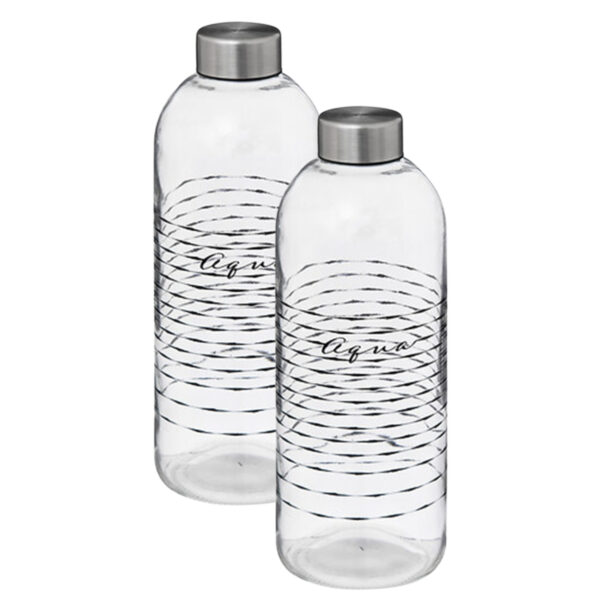 5Five waterfles/drinkfles - 2x - transparant glas - RVS dop - 1000 ml
