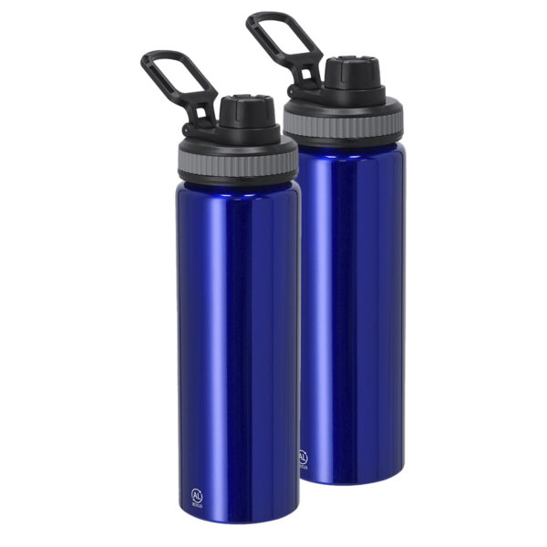 Waterfles/drinkfles sport bidon Fitmaster - 2x - blauw - 800 ml - aluminium - schroefdop