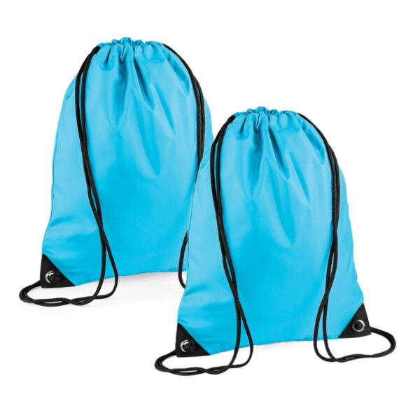 Nylon sport/zwemmen gymtas met rijgkoord - 2x - 45 x 34 cm - Surfblauw