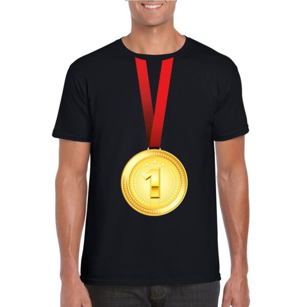 Kampioen gouden medaille shirt zwart heren
