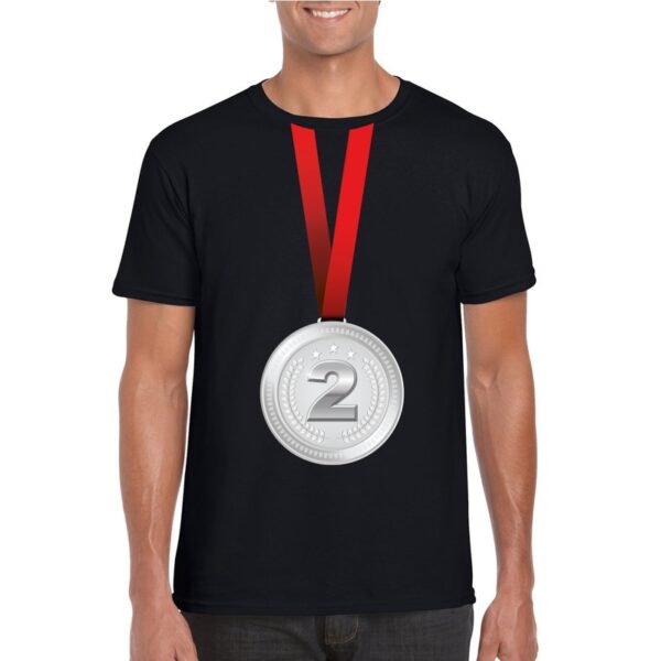 Kampioen zilveren medaille shirt zwart heren