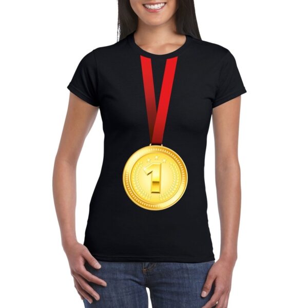 Kampioen gouden medaille shirt zwart dames