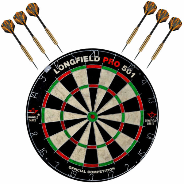 Dartbord set compleet van 45.5 cm met 6x Club Brass dartpijlen van 22 gram