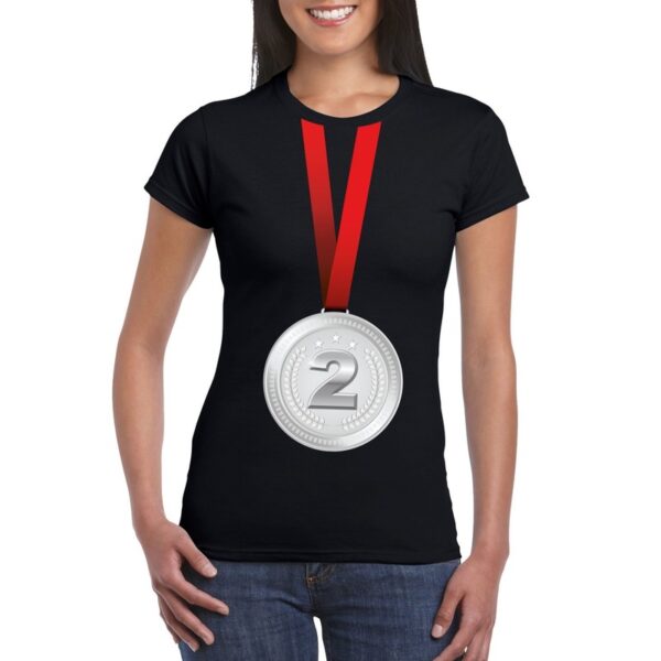 Kampioen zilveren medaille shirt zwart dames