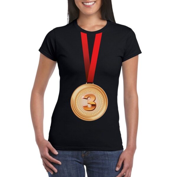 Kampioen bronzen medaille shirt zwart dames