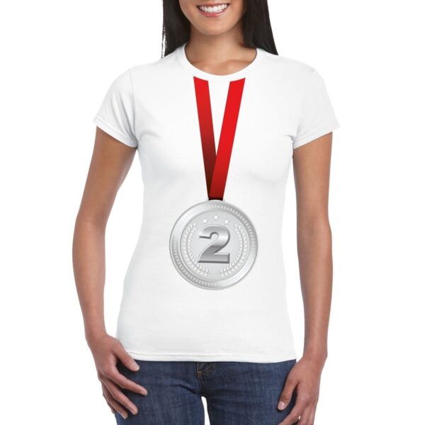 Kampioen zilveren medaille shirt wit dames