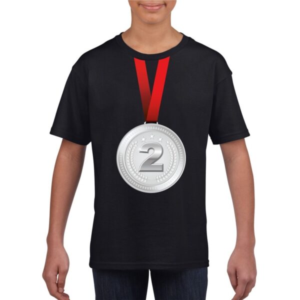 Winnaar zilveren medaille shirt zwart kinderen