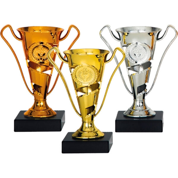 Luxe trofee/prijs bekers - 3x - brons/goud/zilver - metaal - 17 x 11 cm