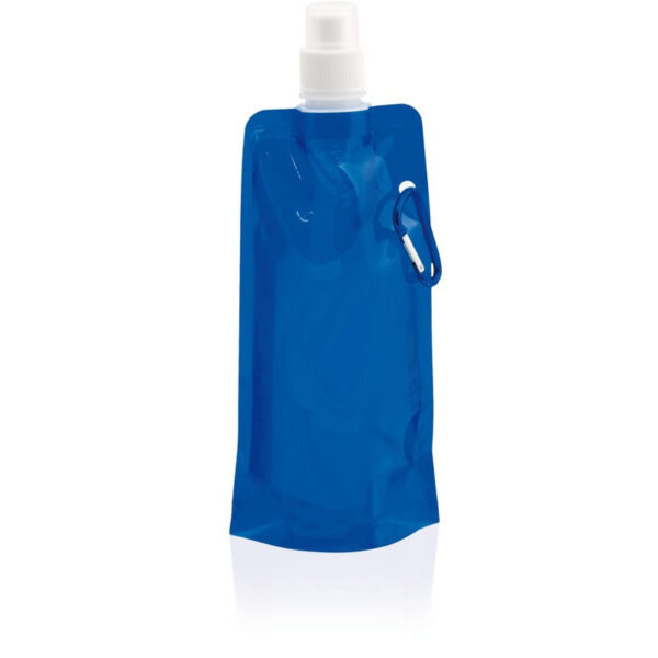 Waterzak/bidon - Set van 2x stuks - blauw - navulbaar - opvouwbaar met haak - 400 ml - festival/outd