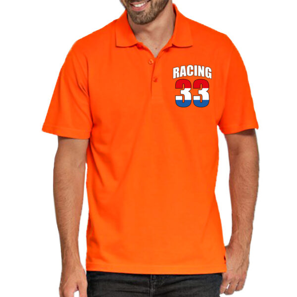 Grote maten racing 33 coureur supporter / race fan poloshirt op borst oranje voor heren