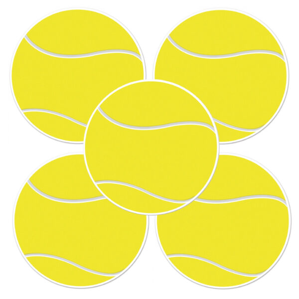 Tennisbal sport decoratie sticker versiering - 5x - geel - dia 13 cm - vinyl