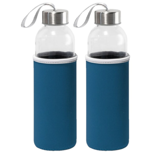 Sport waterfles/drinkfles met hoes blauw - 2x - 520 ml - Bidon