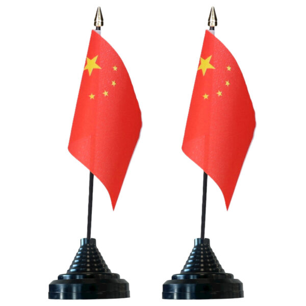 Vlag China tafelvlaggetjes - 6x stuks - 10 x 15 cm vlag - met zwarte standaard