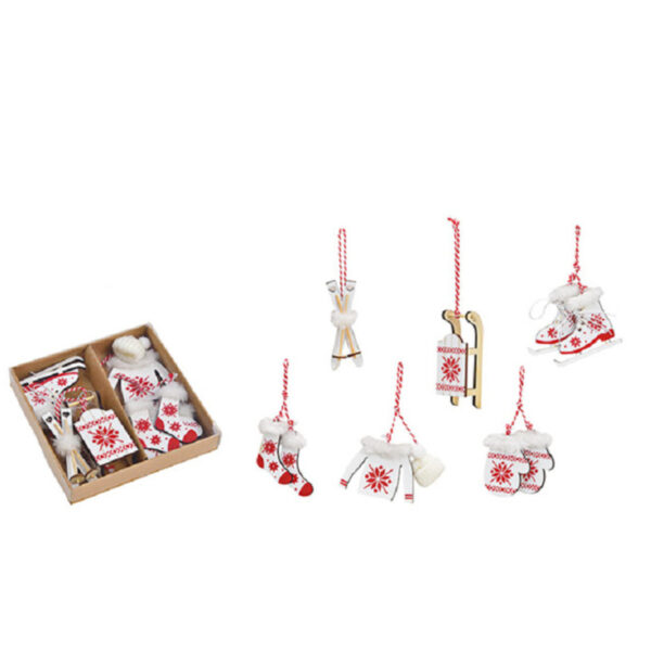 G. Wurm Kersthangers - 6x - hout - wit/rood - 6-10 cm - kerstboomversiering
