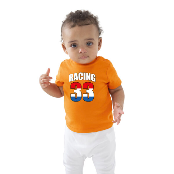 Oranje t-shirt racing 33 coureur supporter / race supporter voor baby / peuter