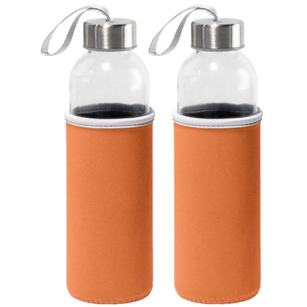 Sport waterfles/drinkfles - 2x - met softshell beschermhoes oranje - 520 ml - Sportfles - Bidon