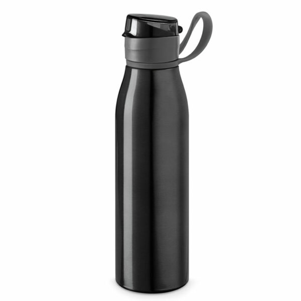 Aluminium waterfles/drinkfles met dop - zwart - 650 ml - Sportfles