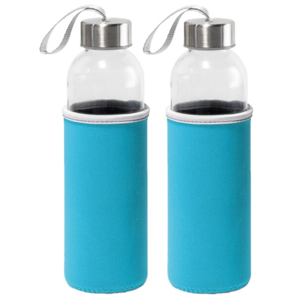 Sport waterfles/drinkfles - 2x - met softshell beschermhoes blauw - 520 ml - Sportfles - Bidon