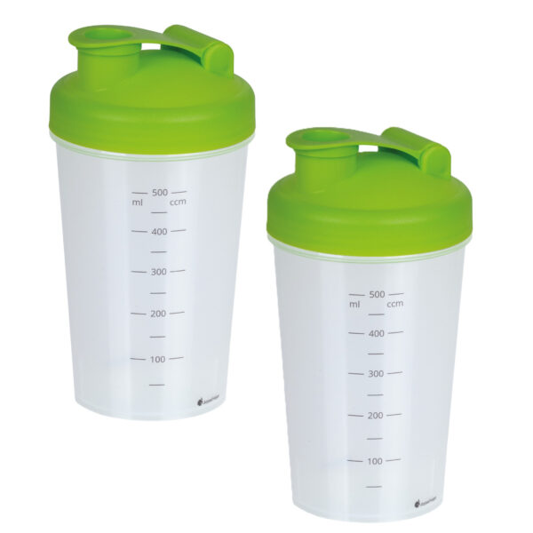 Shakebeker/shaker/bidon - 2x - 600 ml - groen - kunststof