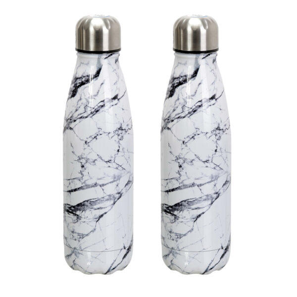 Travel drinkfles voor warme en koude dranken - 2x - marmer - roestvrij staal - met schroefdop - 500